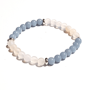 Handmade Angel Bracelet – Angelite & White Agate for Intuition & Peace on white background